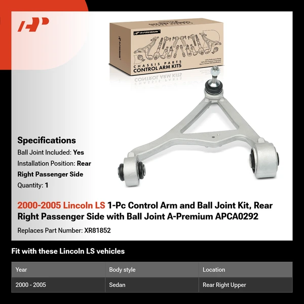 2000-2005 Lincoln LS 1-Pc Control Arm and Ball Joint Kit, Rear Right Passenger Side with Ball Joint A-Premium APCA0292