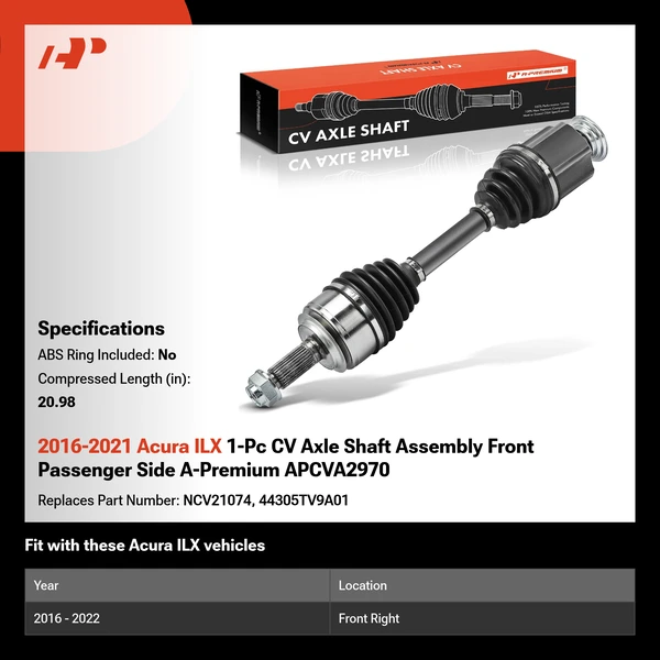 2016-2021 Acura ILX 1-Pc CV Axle Shaft Assembly Front Passenger Side A-Premium APCVA2970