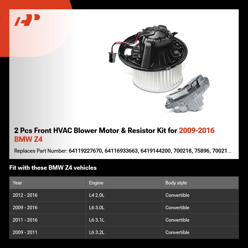 2 Pcs Front HVAC Blower Motor & Resistor Kit for 2009-2016 BMW Z4