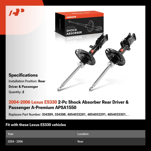 2004-2006 Lexus ES330 2-Pc Shock Absorber Rear Driver & Passenger A-Premium APSA1550
