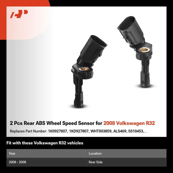 2 Pcs Rear ABS Wheel Speed Sensor for 2008 Volkswagen R32