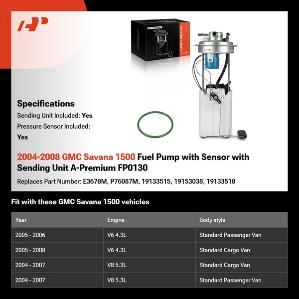 2004-2008 GMC Savana 1500 Fuel Pump with Sensor with Sending Unit A-Premium FP0130