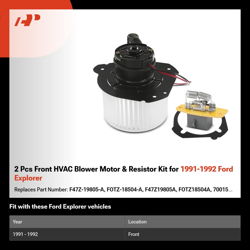 2 Pcs Front HVAC Blower Motor & Resistor Kit for 1991-1992 Ford Explorer