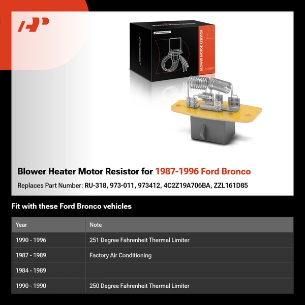Blower Heater Motor Resistor for 1987-1996 Ford Bronco