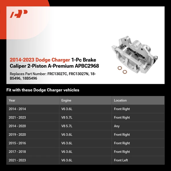 2014-2023 Dodge Charger 1-Pc Brake Caliper 2-Piston A-Premium APBC2968