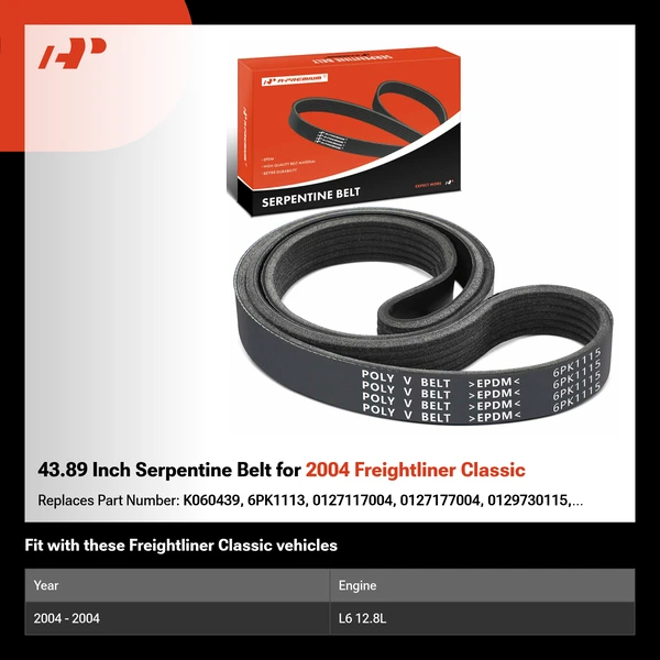 43.89 Inch Serpentine Belt for 2004 Freightliner Classic