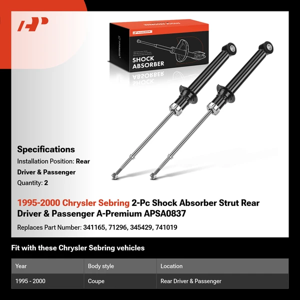 1995-2000 Chrysler Sebring 2-Pc Shock Absorber Strut Rear Driver & Passenger A-Premium APSA0837