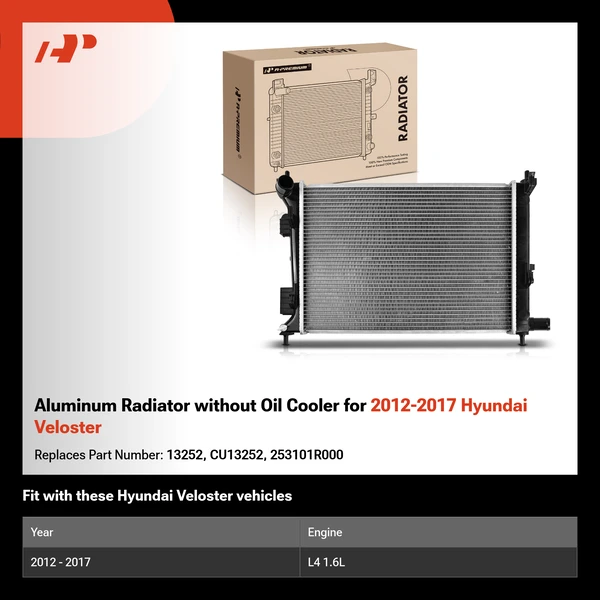 Aluminum Radiator without Oil Cooler for 2012-2017 Hyundai Veloster