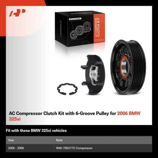 AC Compressor Clutch Kit with 6-Groove Pulley for 2006 BMW 325xi