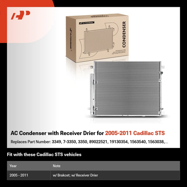 AC Condenser with Receiver Drier for 2005-2011 Cadillac STS