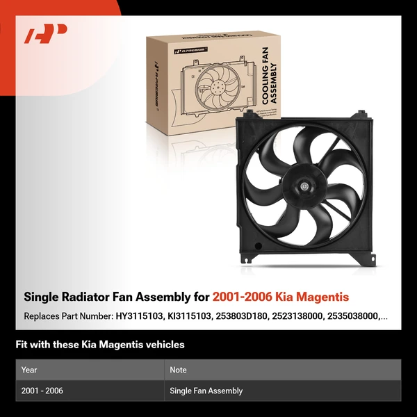 Single Radiator Fan Assembly for 2001-2006 Kia Magentis