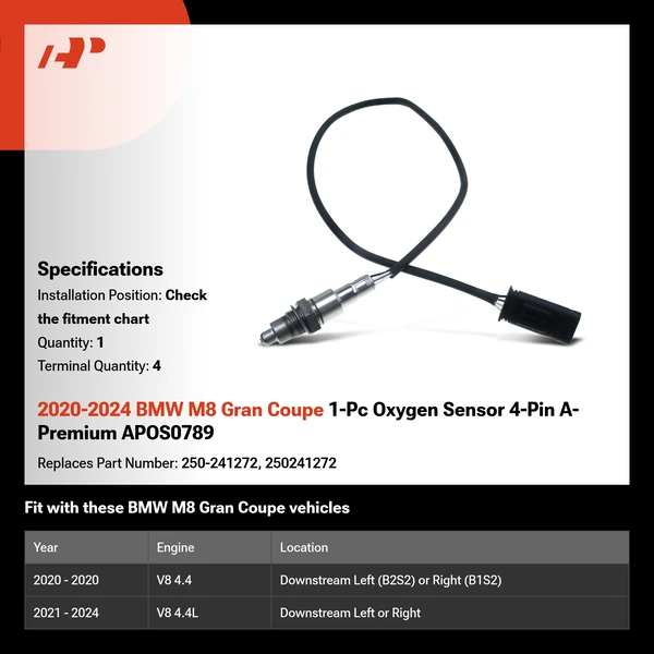 2020-2024 BMW M8 Gran Coupe 1-Pc Oxygen Sensor 4-Pin A-Premium APOS0789