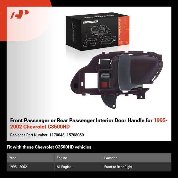 Front Passenger or Rear Passenger Interior Door Handle for 1995-2002 Chevrolet C3500HD