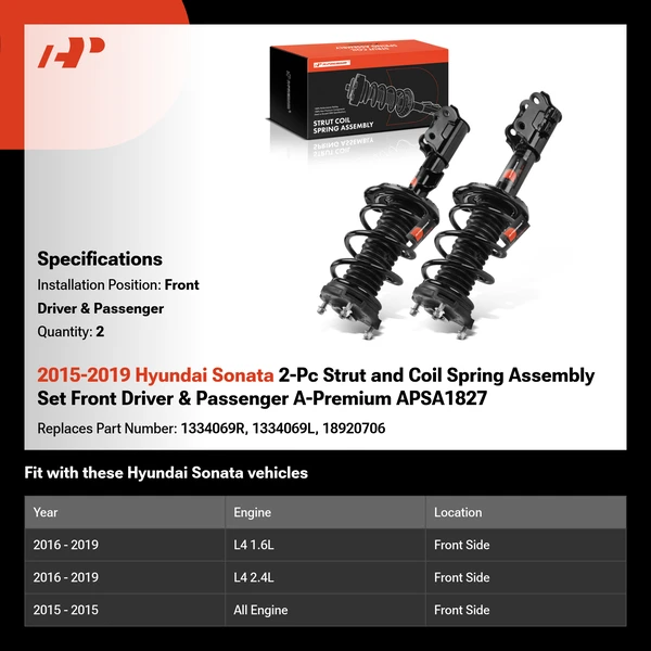 2015-2019 Hyundai Sonata 2-Pc Strut and Coil Spring Assembly Set Front Driver & Passenger A-Premium APSA1827