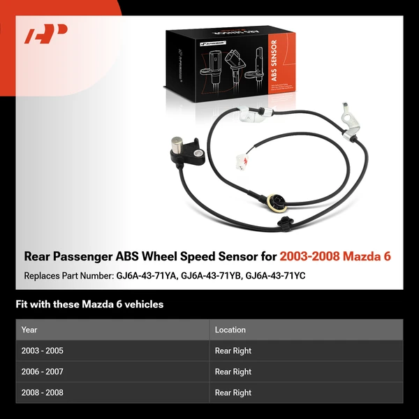 Rear Passenger ABS Wheel Speed Sensor for 2003-2008 Mazda 6