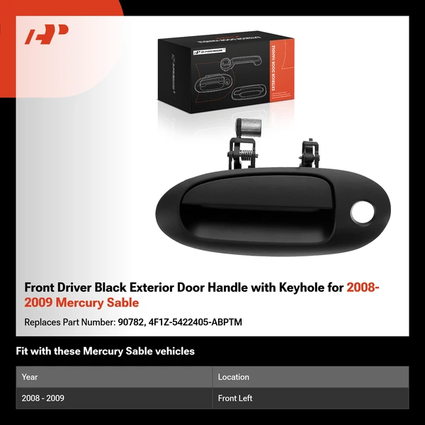 Front Driver Black Exterior Door Handle with Keyhole for 2008-2009 Mercury Sable