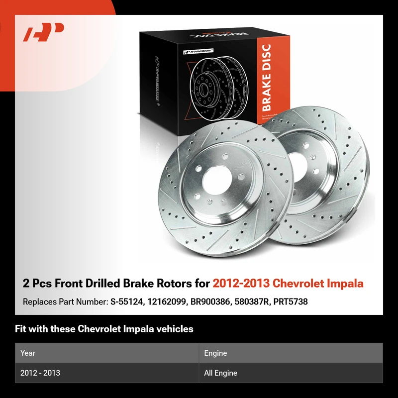 2 Pcs Front Drilled Brake Rotors for 2012-2013 Chevrolet Impala