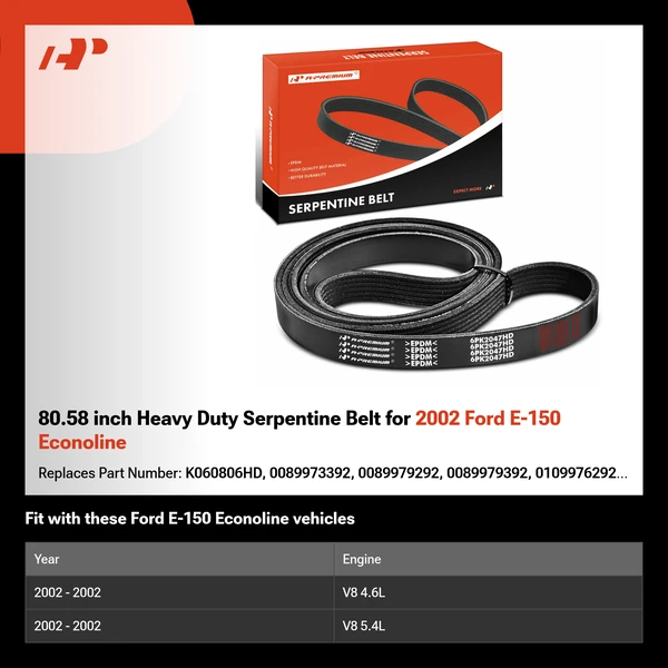 80.58 inch Heavy Duty Serpentine Belt for 2002 Ford E-150 Econoline