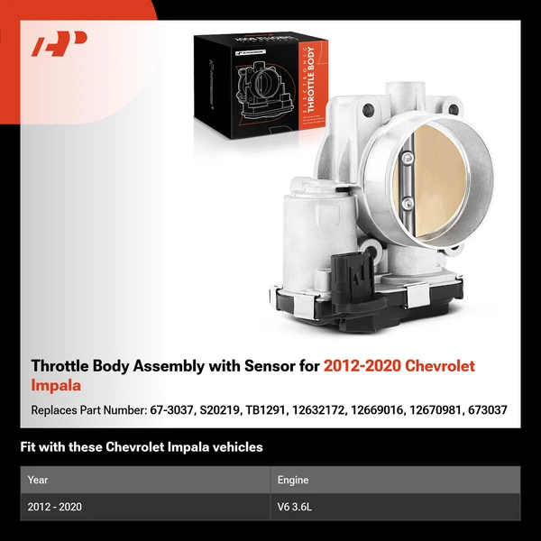 Throttle Body Assembly with Sensor for 2012-2020 Chevrolet Impala