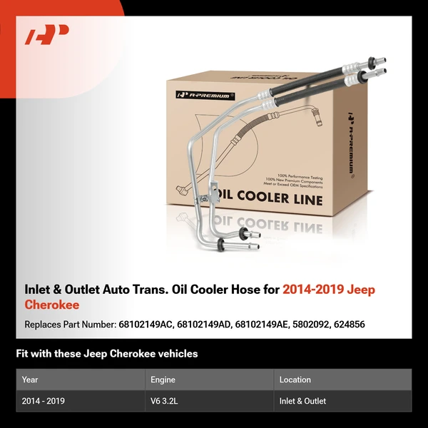 Inlet & Outlet Auto Trans. Oil Cooler Hose for 2014-2019 Jeep Cherokee