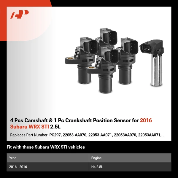 4 Pcs Camshaft & 1 Pc Crankshaft Position Sensor for 2016 Subaru WRX STI 2.5L