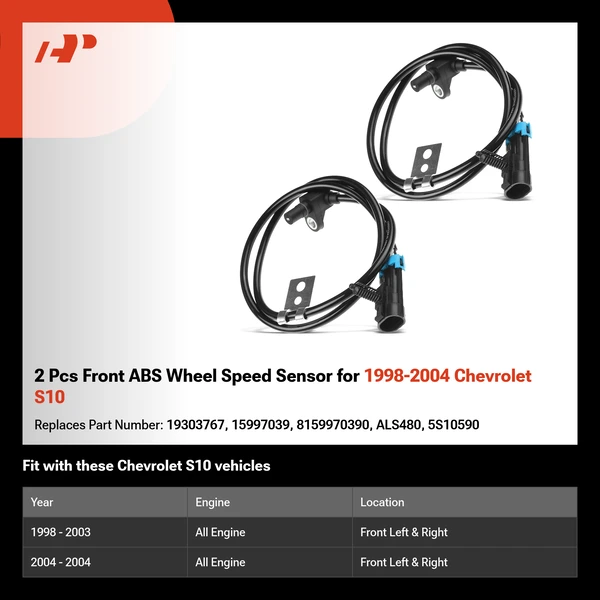 2 Pcs Front ABS Wheel Speed Sensor for 1998-2004 Chevrolet S10