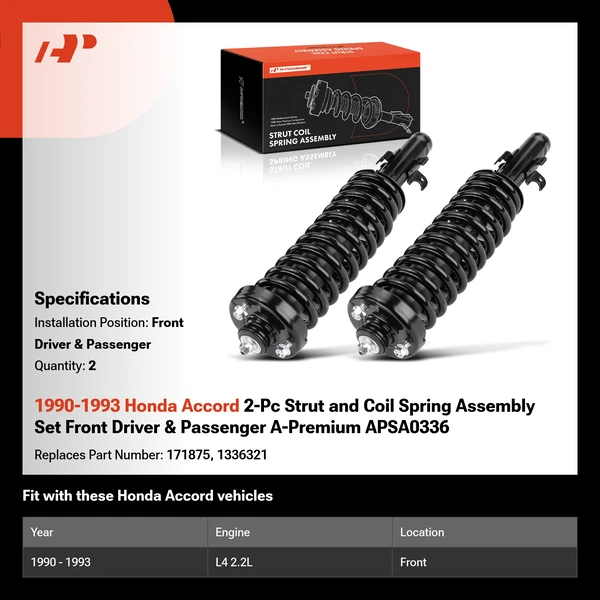 1990-1993 Honda Accord 2-Pc Strut and Coil Spring Assembly Set Front Driver & Passenger A-Premium APSA0336