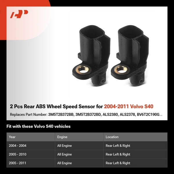 2 Pcs Rear ABS Wheel Speed Sensor for 2004-2011 Volvo S40
