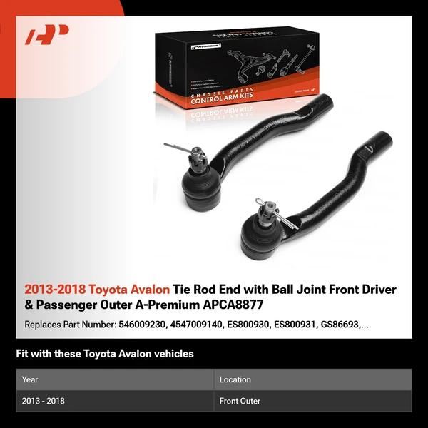 2013-2018 Toyota Avalon Tie Rod End with Ball Joint Front Driver & Passenger Outer A-Premium APCA8877