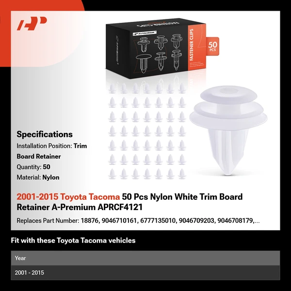 2001-2015 Toyota Tacoma 50 Pcs Nylon White Trim Board Retainer A-Premium APRCF4121