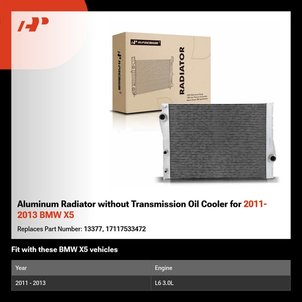 Aluminum Radiator without Transmission Oil Cooler for 2011-2013 BMW X5