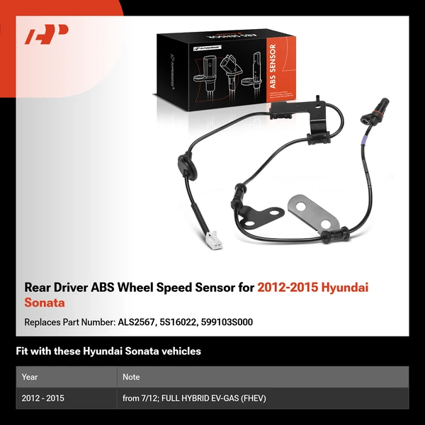 Rear Driver ABS Wheel Speed Sensor for 2012-2015 Hyundai Sonata