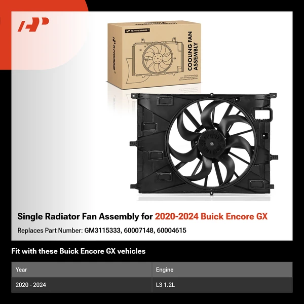 Single Radiator Fan Assembly for 2020-2024 Buick Encore GX