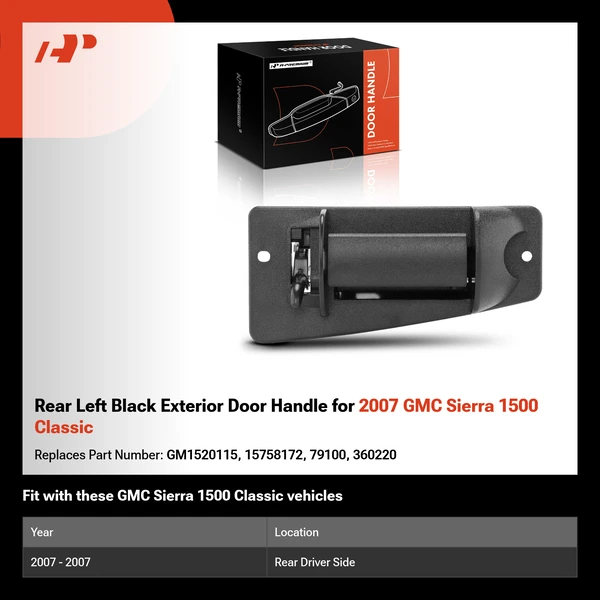 Rear Left Black Exterior Door Handle for 2007 GMC Sierra 1500 Classic