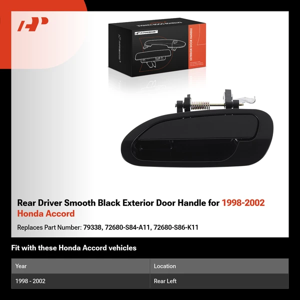 Rear Driver Smooth Black Exterior Door Handle for 1998-2002 Honda Accord