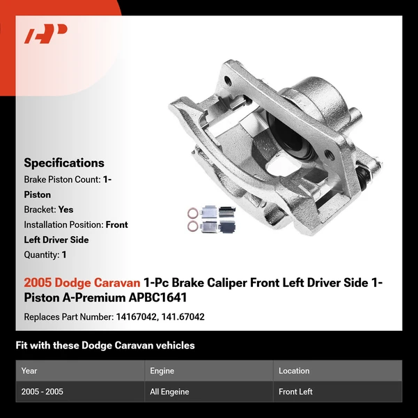 2005 Dodge Caravan 1-Pc Brake Caliper Front Left Driver Side 1-Piston A-Premium APBC1641