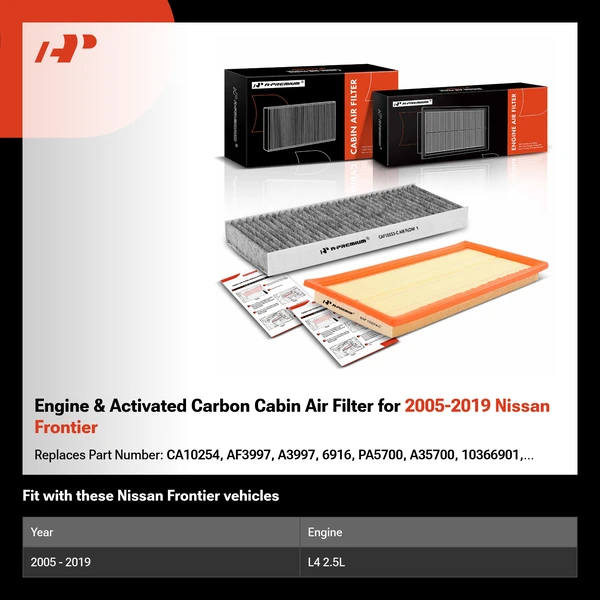 Engine & Activated Carbon Cabin Air Filter for 2005-2019 Nissan Frontier