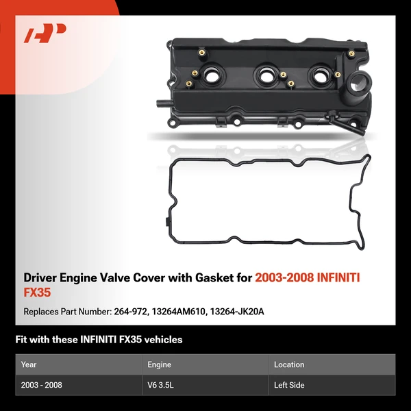 Driver Engine Valve Cover with Gasket for 2003-2008 INFINITI FX35