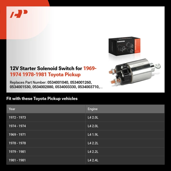 12V Starter Solenoid Switch for 1969-1974 1978-1981 Toyota Pickup