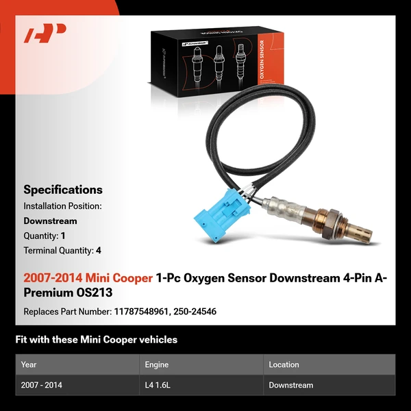 2007-2014 Mini Cooper 1-Pc Oxygen Sensor Downstream 4-Pin A-Premium OS213