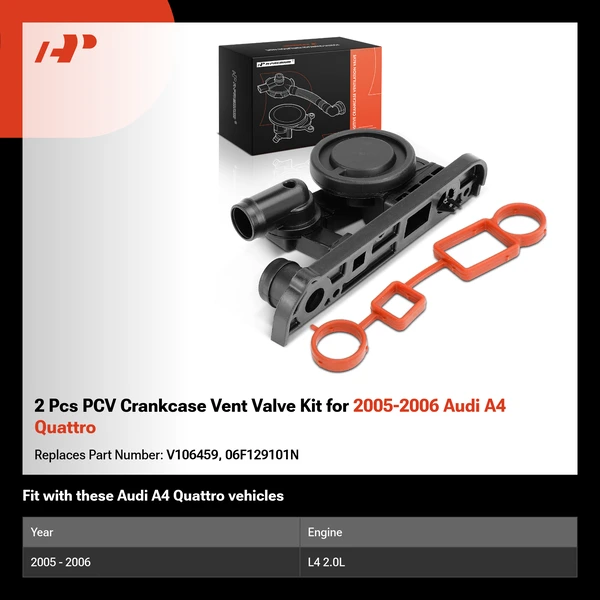 2 Pcs PCV Crankcase Vent Valve Kit for 2005-2006 Audi A4 Quattro