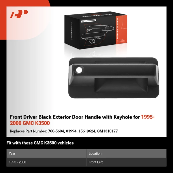 Front Driver Black Exterior Door Handle with Keyhole for 1995-2000 GMC K3500