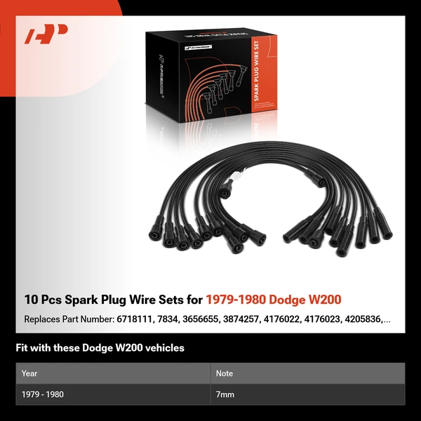 10 Pcs Spark Plug Wire Sets for 1979-1980 Dodge W200