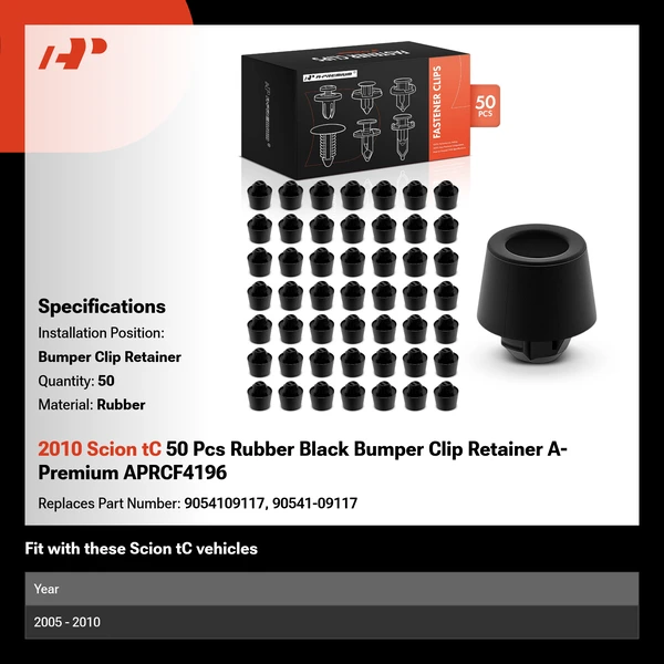 2010 Scion tC 50 Pcs Rubber Black Bumper Clip Retainer A-Premium APRCF4196