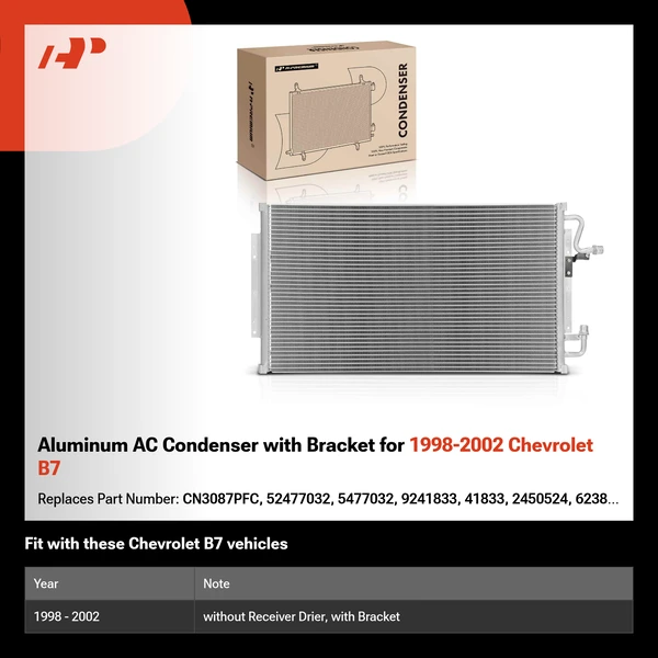 Aluminum AC Condenser with Bracket for 1998-2002 Chevrolet B7