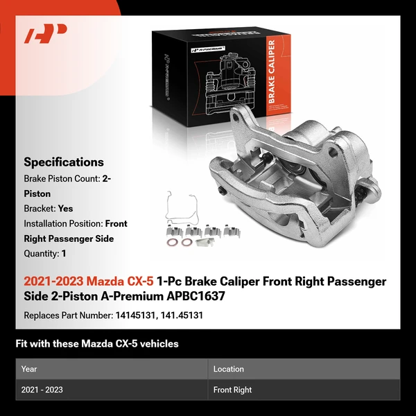 2021-2023 Mazda CX-5 1-Pc Brake Caliper Front Right Passenger Side 2-Piston A-Premium APBC1637