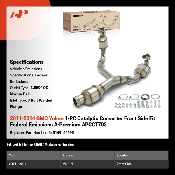 2011-2014 GMC Yukon 1-PC Catalytic Converter Front Side Fit Federal Emissions A-Premium APCCT703
