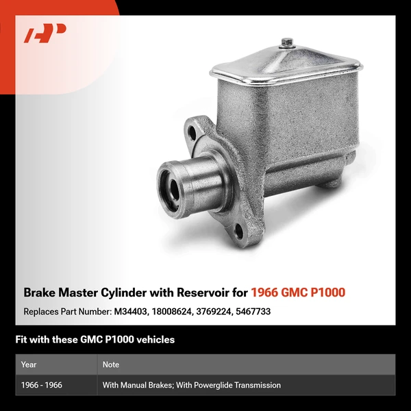 Brake Master Cylinder with Reservoir for 1966 GMC P1000