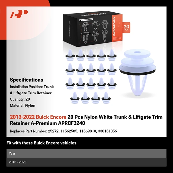 2013-2022 Buick Encore 20 Pcs Nylon White Trunk & Liftgate Trim Retainer A-Premium APRCF3240
