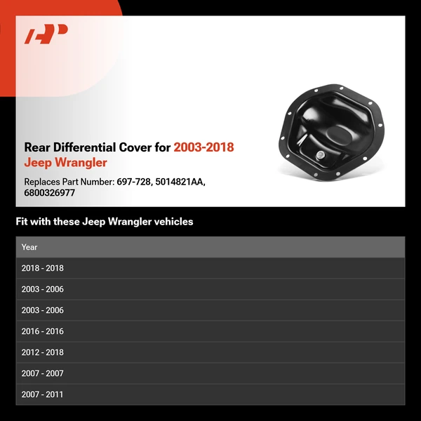 Rear Differential Cover for 2003-2018 Jeep Wrangler